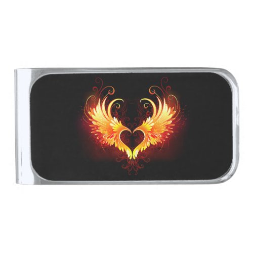 Angel Fire Heart with Wings Silver Finish Money Clip