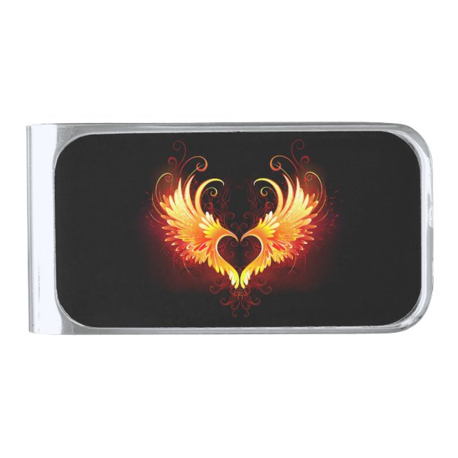 Angel Fire Heart with Wings Silver Finish Money Clip (Front)