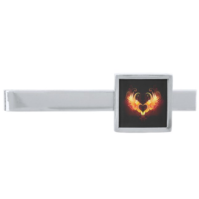 Angel Fire Heart with Wings Silver Finish Tie Bar (Front)