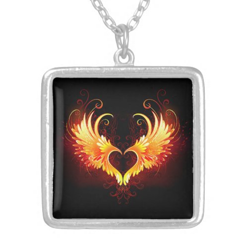 Angel Fire Heart with Wings Silver Plated Necklace
