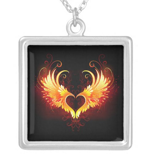 Angel Fire Heart with Wings Silver Plated Necklace