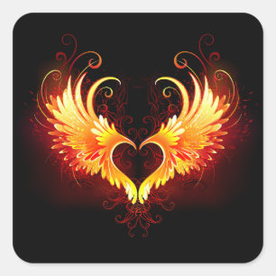 Angel Fire Heart with Wings Square Sticker