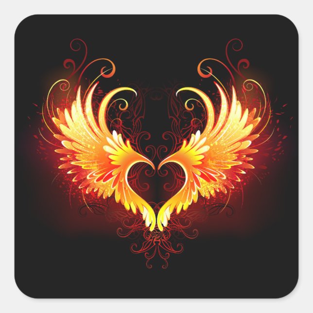 Angel Fire Heart with Wings Square Sticker (Front)