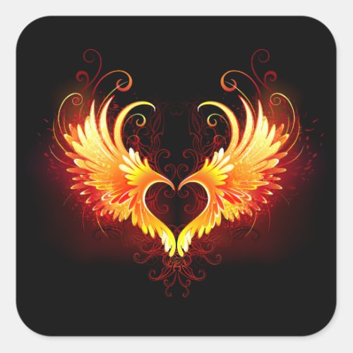 Angel Fire Heart with Wings Square Sticker