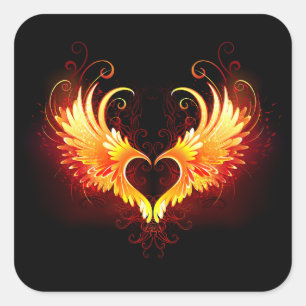 Angel Fire Heart with Wings Square Sticker