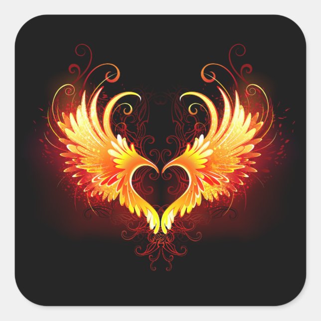 Angel Fire Heart with Wings Square Sticker (Front)