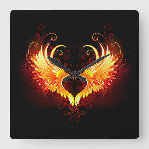 Angel Fire Heart with Wings Square Wall Clock