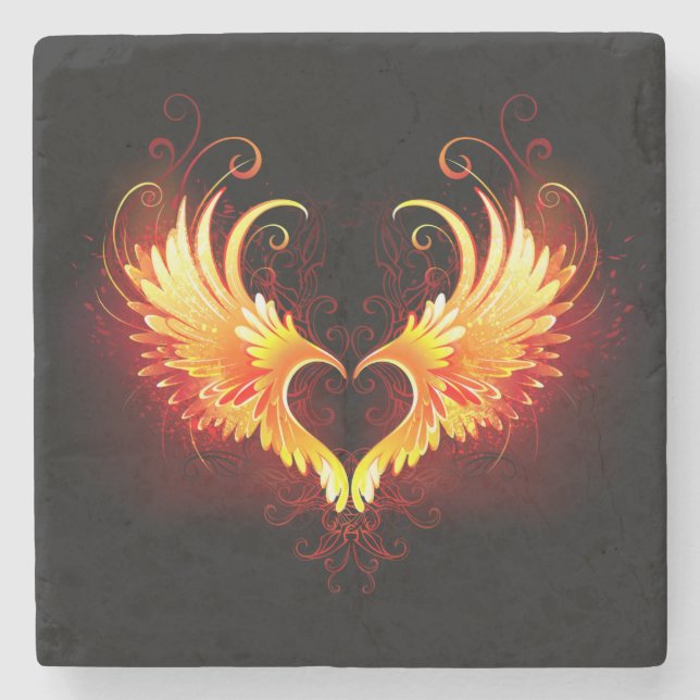 Angel Fire Heart with Wings Stone Coaster (Front)