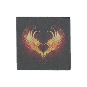 Angel Fire Heart with Wings Stone Magnet