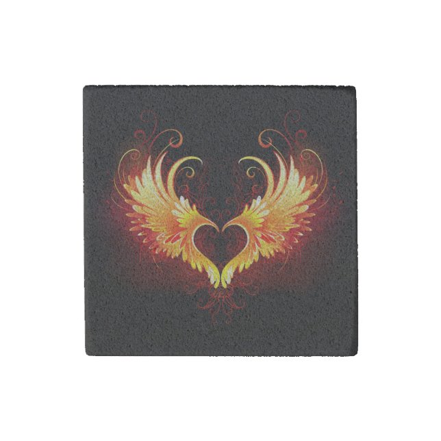 Angel Fire Heart with Wings Stone Magnet (Front)