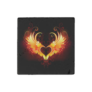 Angel Fire Heart with Wings Stone Magnet