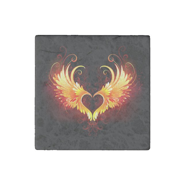 Angel Fire Heart with Wings Stone Magnet (Front)