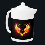 Angel Fire Heart with Wings Teapot<br><div class="desc">Angel fire heart with flaming wings on black background.</div>