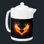 Angel Fire Heart with Wings Teapot<br><div class="desc">Angel fire heart with flaming wings on black background.</div>
