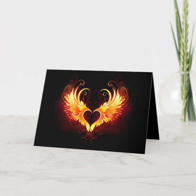 Angel Fire Heart with Wings Thank You Card (Front)