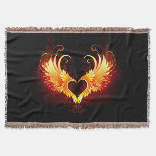 Angel Fire Heart with Wings Throw Blanket