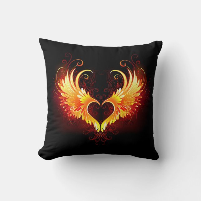 Angel Fire Heart with Wings Throw Pillow (Front)