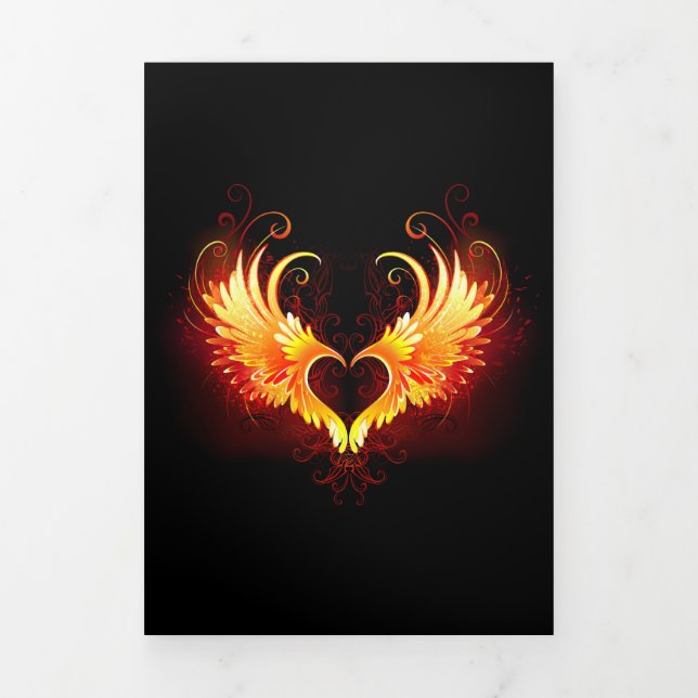 Angel Fire Heart with Wings Tri-Fold Holiday Card (Cover)