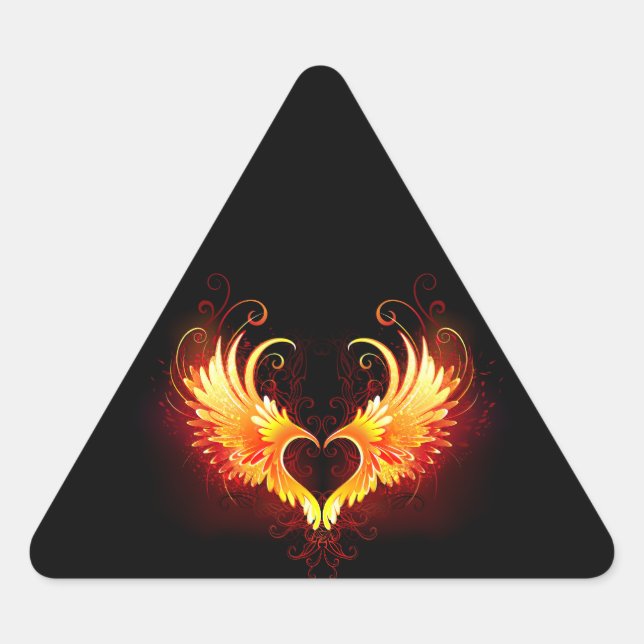 Angel Fire Heart with Wings Triangle Sticker (Front)
