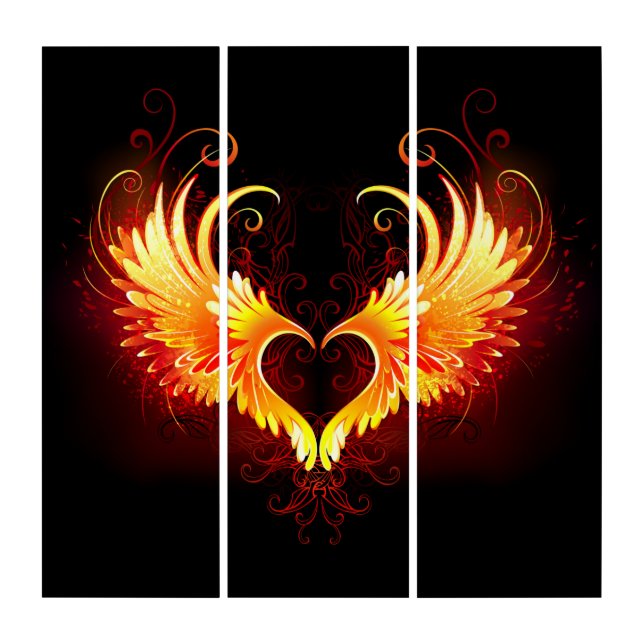 Angel Fire Heart with Wings Triptych (Front)