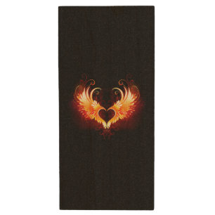 Angel Fire Heart with Wings Wood Flash Drive