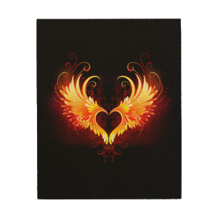 Angel Fire Heart with Wings Wood Wall Art