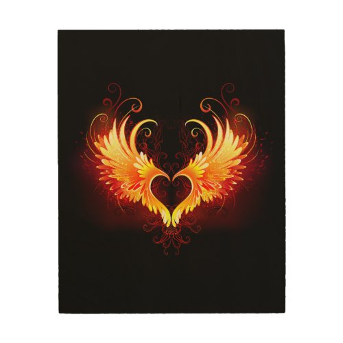 Angel Fire Heart with Wings Wood Wall Art