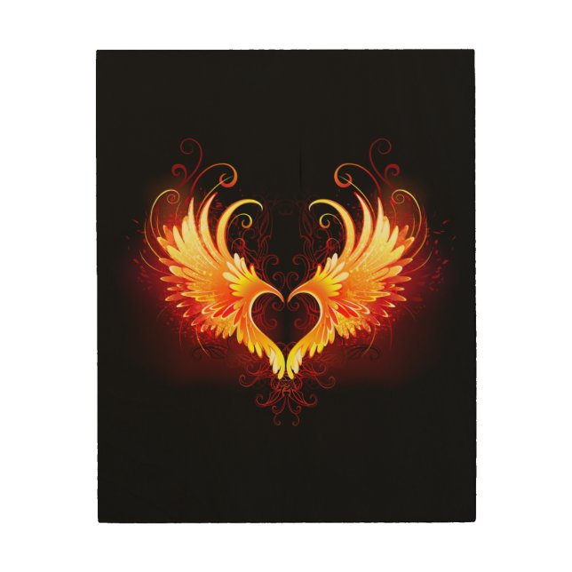 Angel Fire Heart with Wings Wood Wall Art (Front)