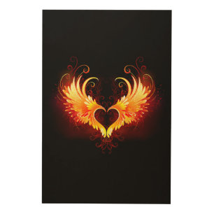 Angel Fire Heart with Wings Wood Wall Art