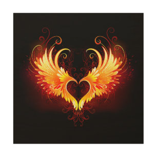 Angel Fire Heart with Wings Wood Wall Art