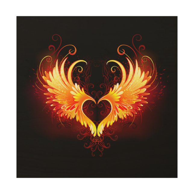 Angel Fire Heart with Wings Wood Wall Art (Front)