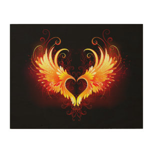 Angel Fire Heart with Wings Wood Wall Art