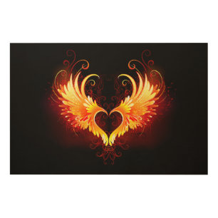 Angel Fire Heart with Wings Wood Wall Art
