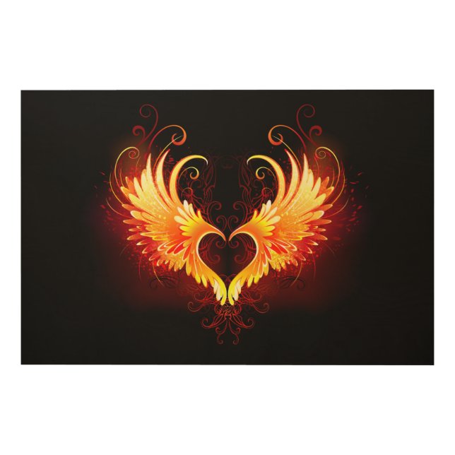 Angel Fire Heart with Wings Wood Wall Art (Front)