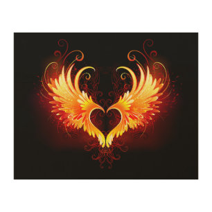 Angel Fire Heart with Wings Wood Wall Art