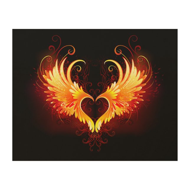 Angel Fire Heart with Wings Wood Wall Art (Front)