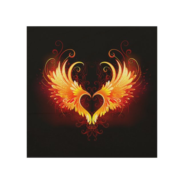Angel Fire Heart with Wings Wood Wall Art (Front)