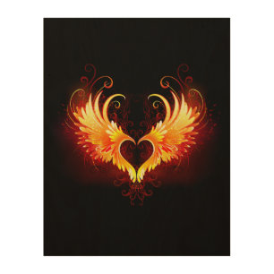 Angel Fire Heart with Wings Wood Wall Art