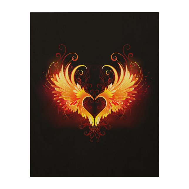 Angel Fire Heart with Wings Wood Wall Art (Front)
