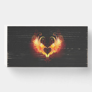 Angel Fire Heart with Wings Wooden Box Sign