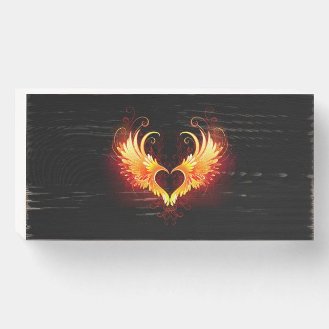 Angel Fire Heart with Wings Wooden Box Sign (Front Horizontal)