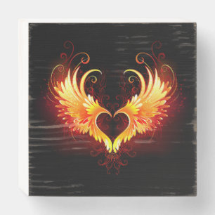 Angel Fire Heart with Wings Wooden Box Sign