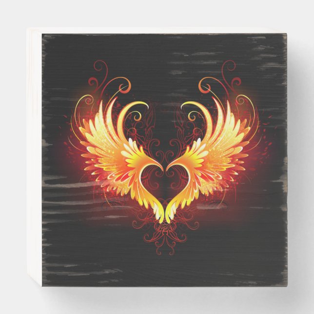 Angel Fire Heart with Wings Wooden Box Sign (Front Horizontal)