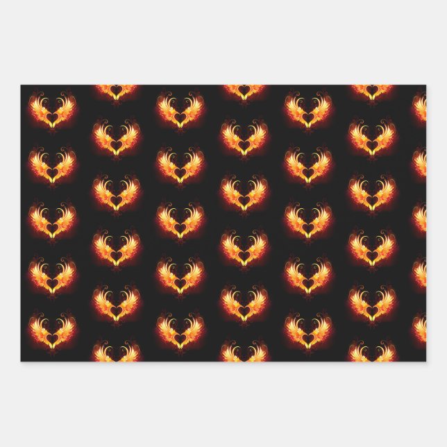 Angel Fire Heart with Wings Wrapping Paper Sheets (Front)