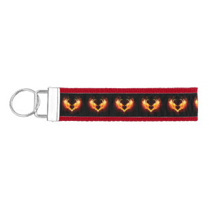 Angel Fire Heart with Wings Wrist Keychain