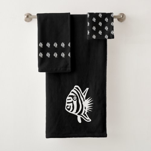Angel fish Black and white coastal deco Bath Towel Set