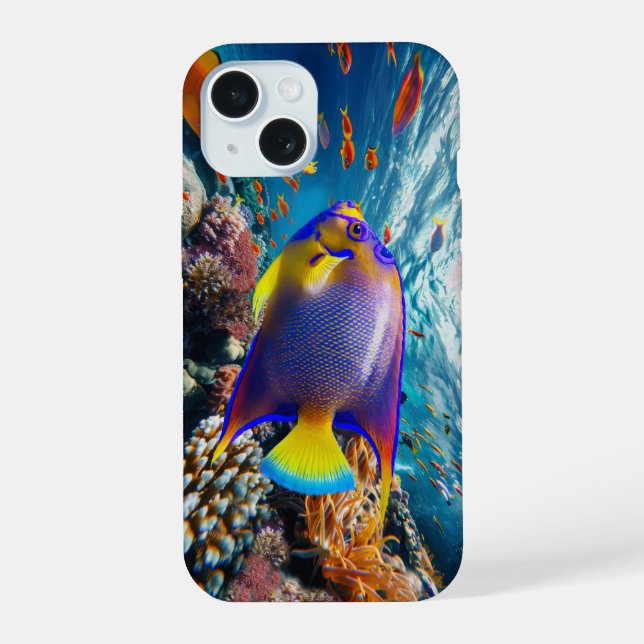 Angel Fish Slides along the Reef iPhone 15 Case (Back)