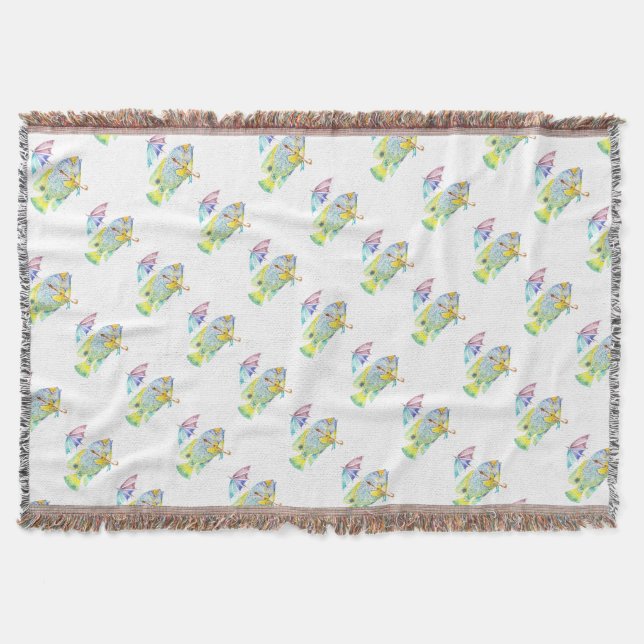 Angel Fish With Umbrella Throw Blanket (Front)