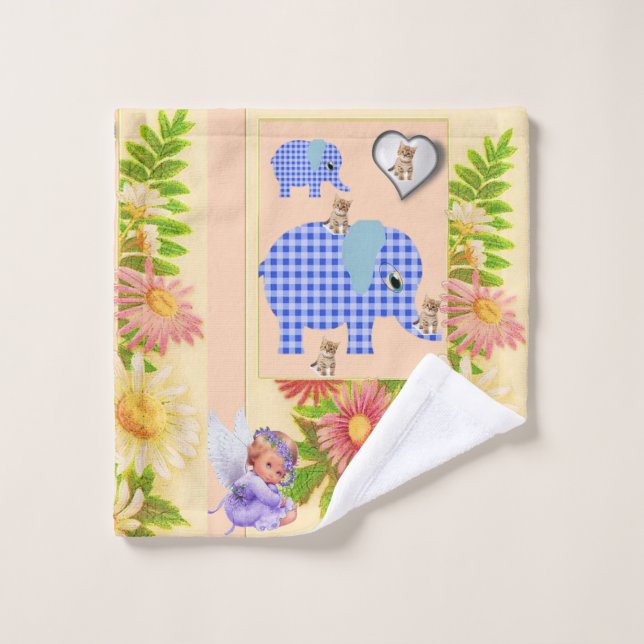 Angel Floral Elephant Bathroom Towel Sets (Wash Cloth)