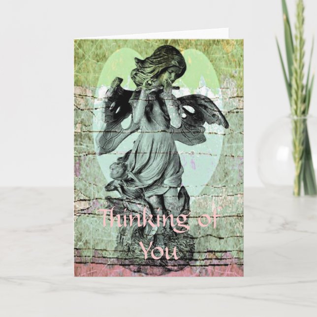 Angel Flute Heart Thinking of You Greeting Card (Front)